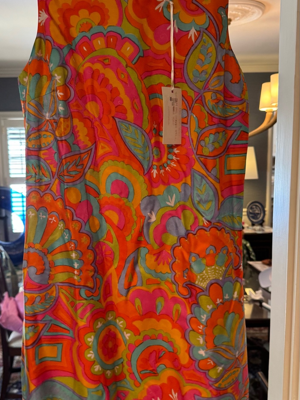 Bold Orange Floral Paisley Mini Dress - Sleeveless Shift